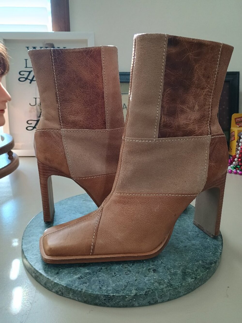 Sivonn Collection Heeled Boots Size EU 40 Patchwork Tan Brazilian Leather